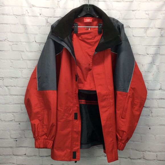 Rain Jacket/Coat Men's X-Large Red & Gray Zip Off Hood Full Zip Plus Hook & Loop - Picture 7 of 11